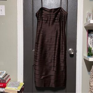 JS Collections Strapless Brown Satin Bandage Dress